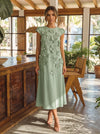 Jersey A-Line Crew Neck Formal Dresses with 3D Flowers