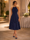 Chiffon A-Line Crew Neck Cocktail Dresses with 3D Flowers