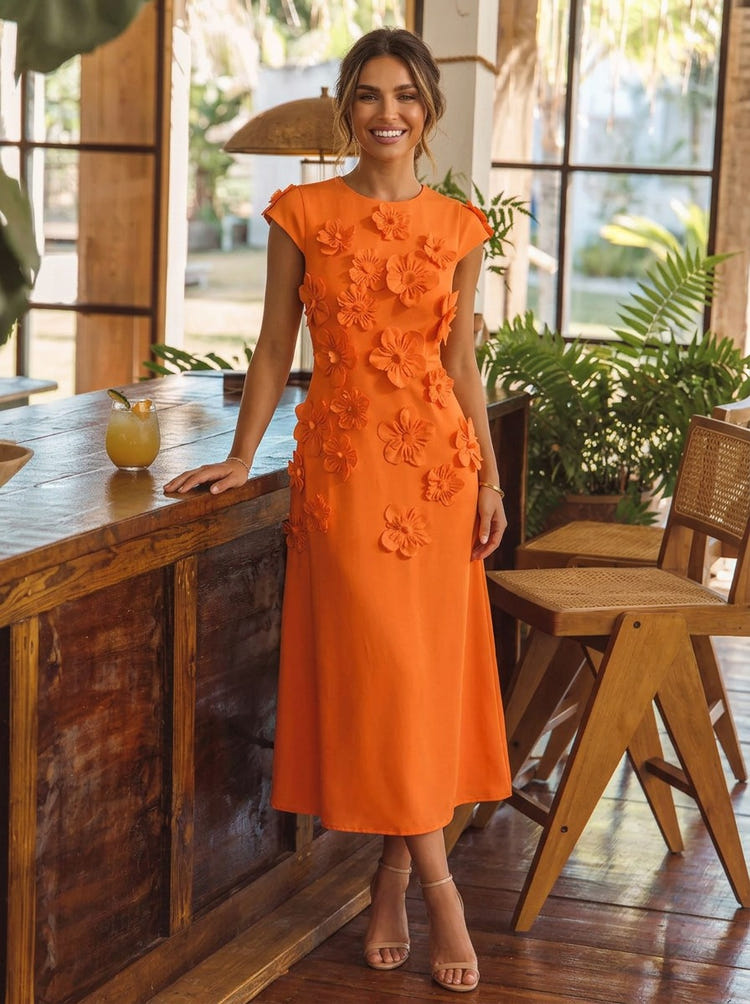 Jersey A-Line Crew Neck Cocktail Dresses with 3D Flowers