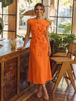 Jersey A-Line Crew Neck Cocktail Dresses with 3D Flowers