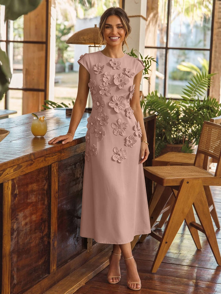 Jersey A-Line Crew Neck Cocktail Dresses with 3D Flowers