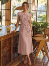 Jersey A-Line Crew Neck Cocktail Dresses with 3D Flowers