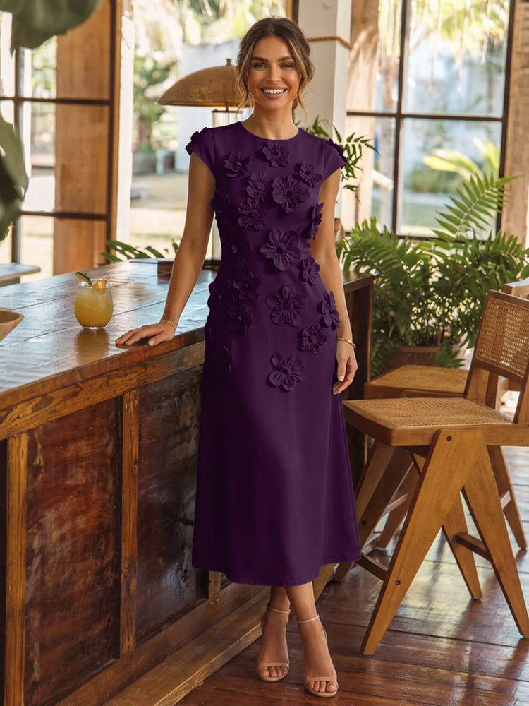 Jersey A-Line Crew Neck Cocktail Dresses with 3D Flowers