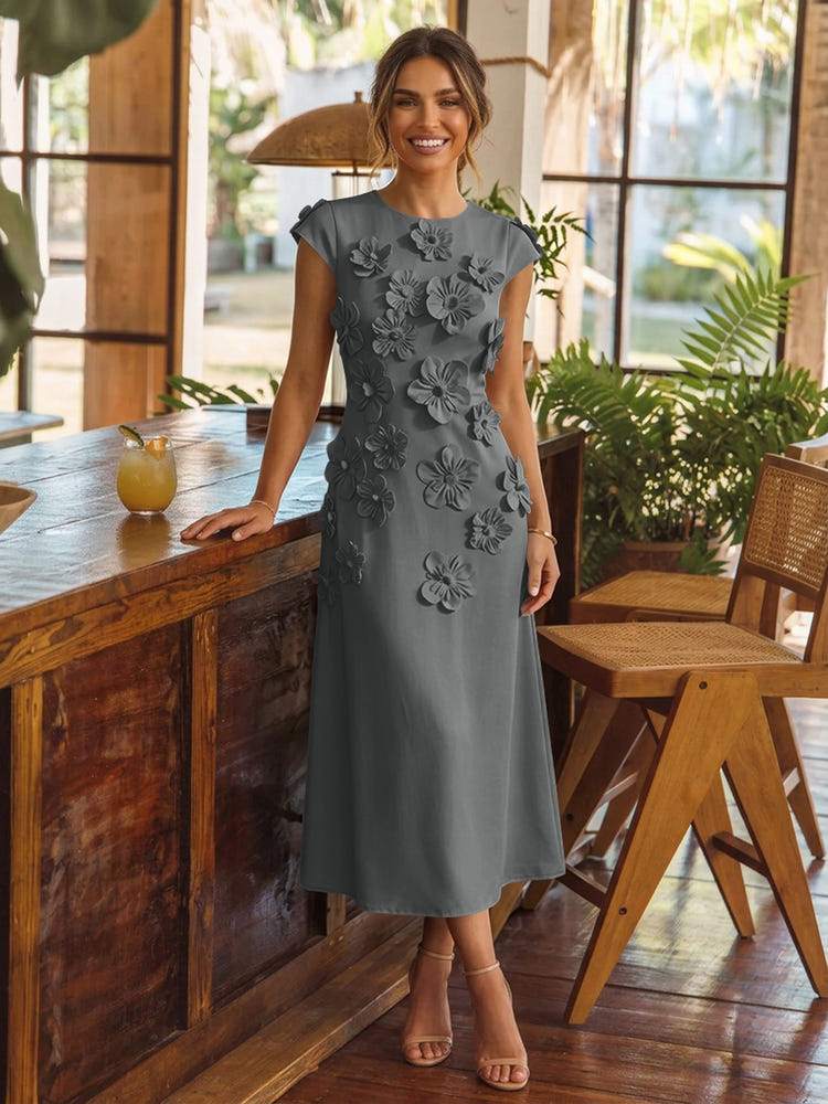 Jersey A-Line Crew Neck Cocktail Dresses with 3D Flowers