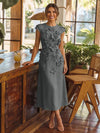 Jersey A-Line Crew Neck Cocktail Dresses with 3D Flowers