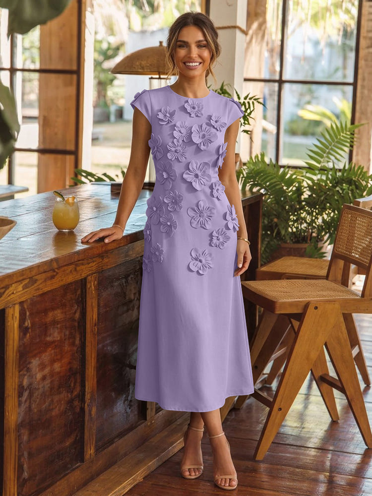Jersey A-Line Crew Neck Cocktail Dresses with 3D Flowers