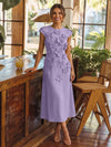 Jersey A-Line Crew Neck Cocktail Dresses with 3D Flowers