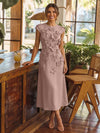 Jersey A-Line Crew Neck Cocktail Dresses with 3D Flowers