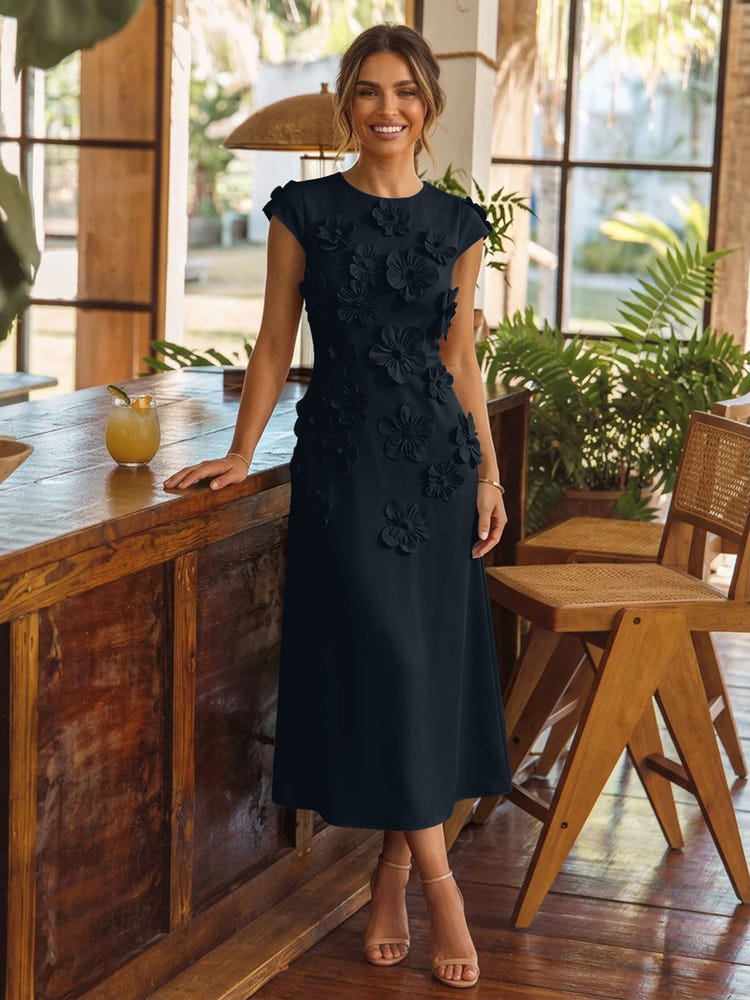 Jersey A-Line Crew Neck Cocktail Dresses with 3D Flowers