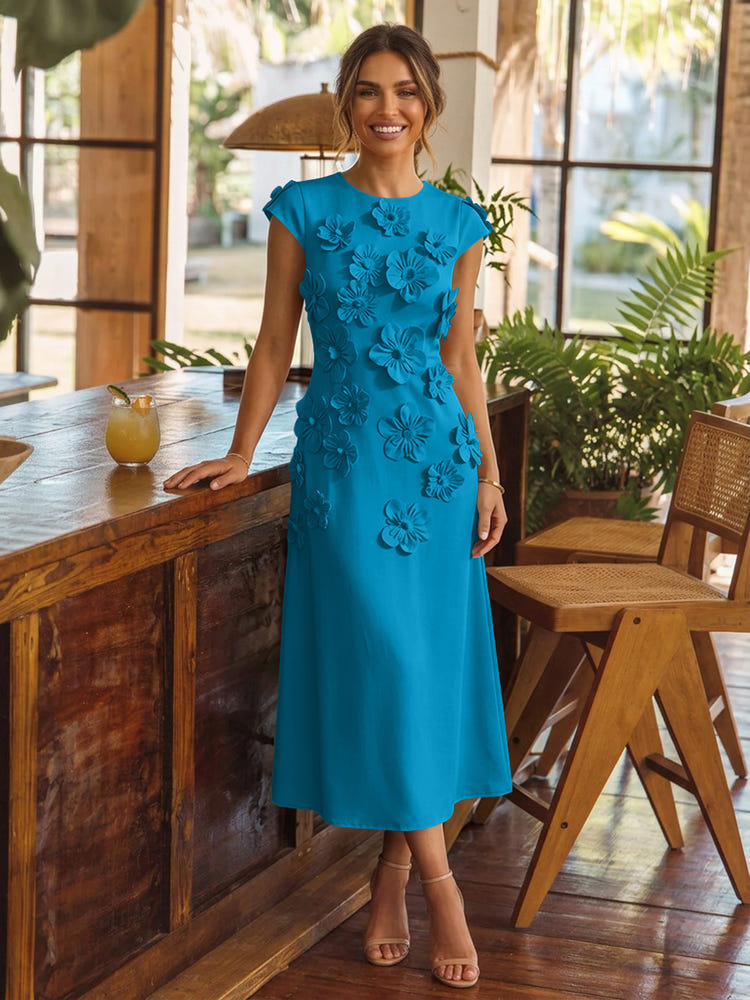 Jersey A-Line Crew Neck Cocktail Dresses with 3D Flowers