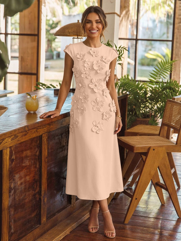 Jersey A-Line Crew Neck Cocktail Dresses with 3D Flowers