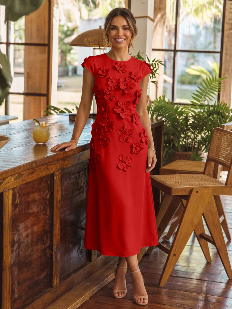 Jersey A-Line Crew Neck Cocktail Dresses with 3D Flowers