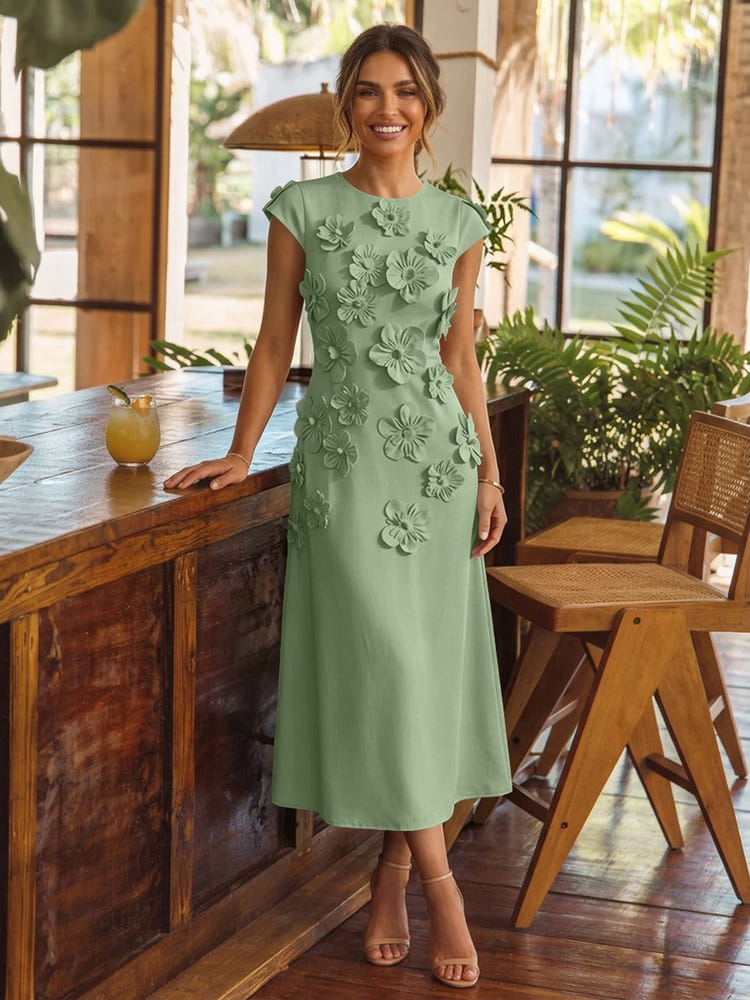 Jersey A-Line Crew Neck Cocktail Dresses with 3D Flowers