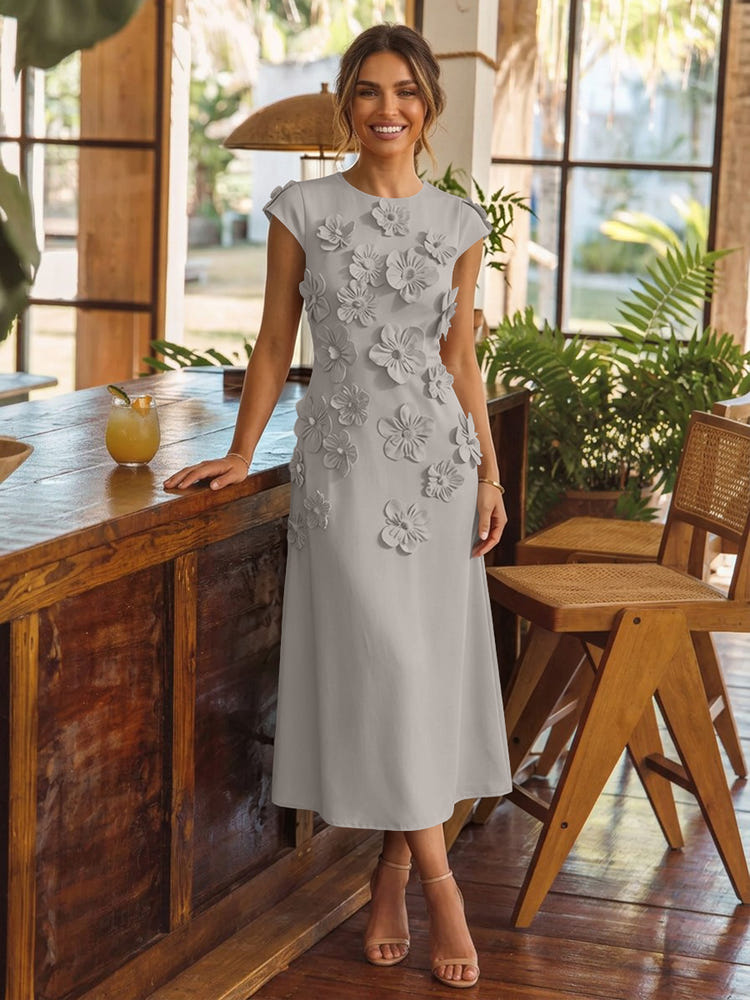 Jersey A-Line Crew Neck Cocktail Dresses with 3D Flowers