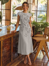 Jersey A-Line Crew Neck Cocktail Dresses with 3D Flowers