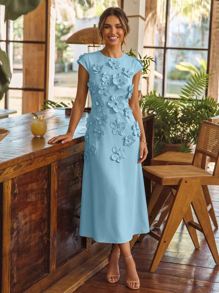 Jersey A-Line Crew Neck Cocktail Dresses with 3D Flowers