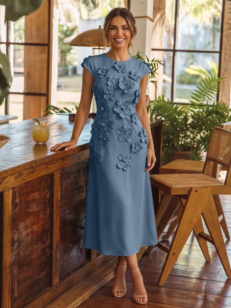 Jersey A-Line Crew Neck Cocktail Dresses with 3D Flowers