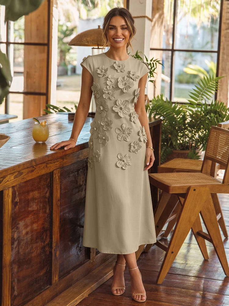 Jersey A-Line Crew Neck Cocktail Dresses with 3D Flowers