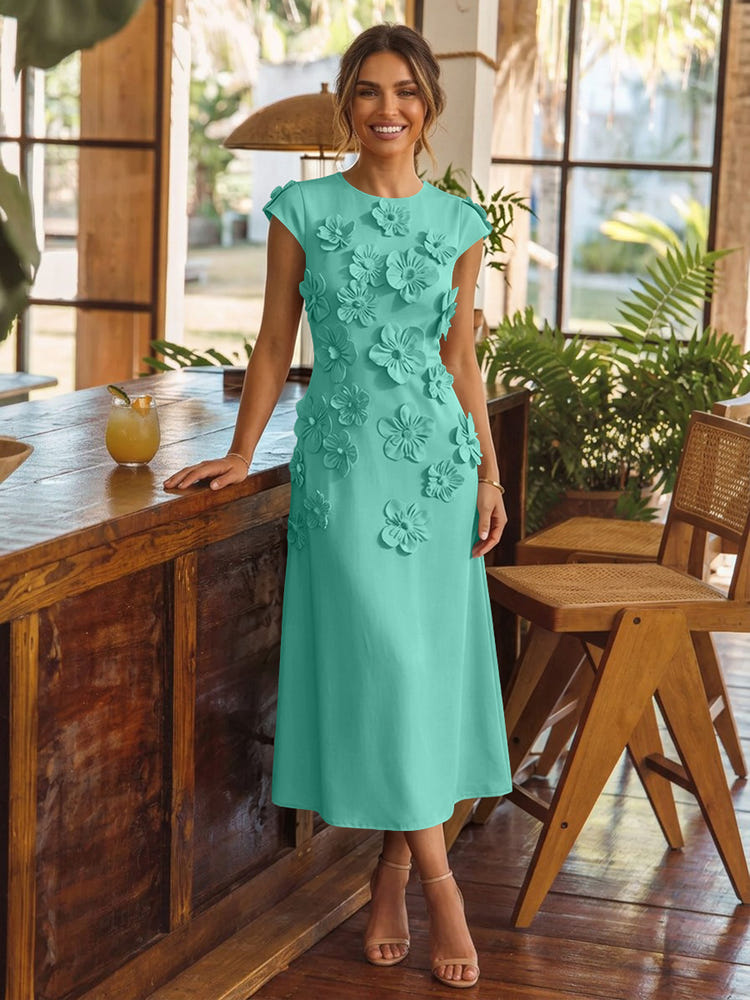 Jersey A-Line Crew Neck Cocktail Dresses with 3D Flowers