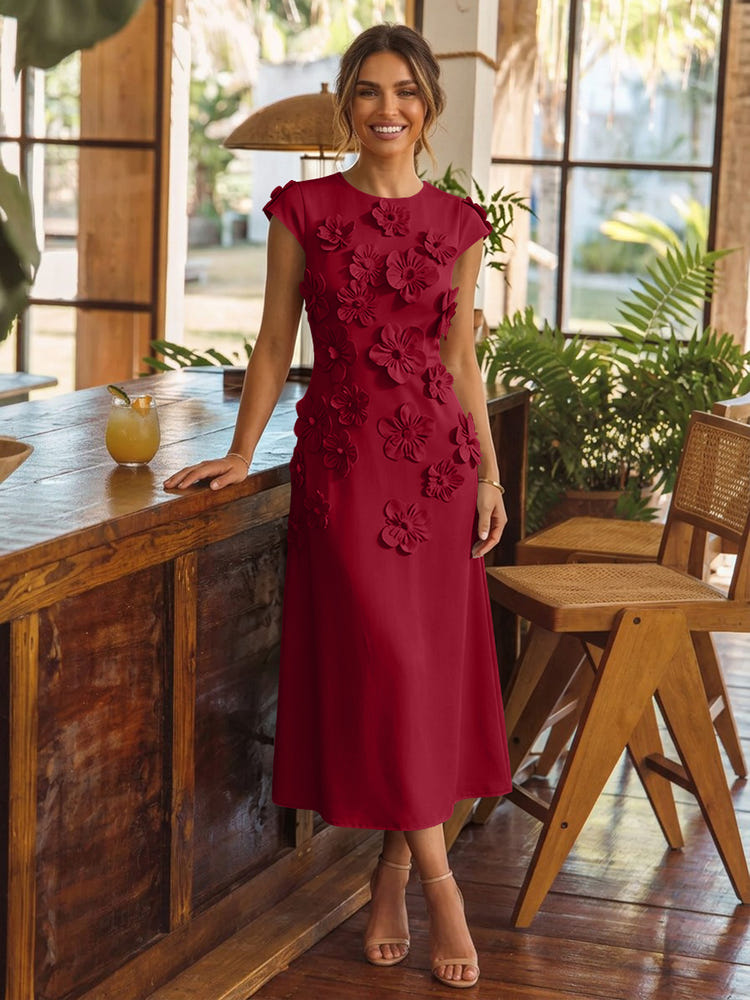 Jersey A-Line Crew Neck Cocktail Dresses with 3D Flowers