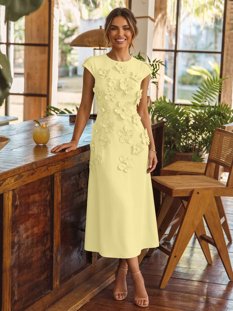 Jersey A-Line Crew Neck Cocktail Dresses with 3D Flowers