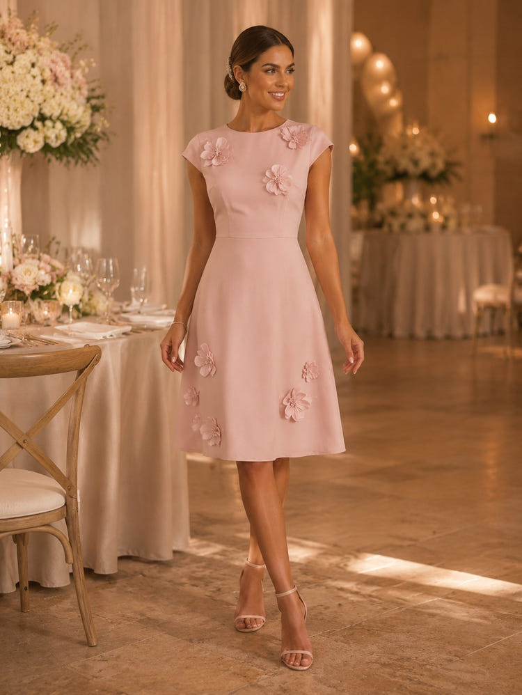 Jersey A-Line Crew Neck Cocktail Dresses with 3D Flowers