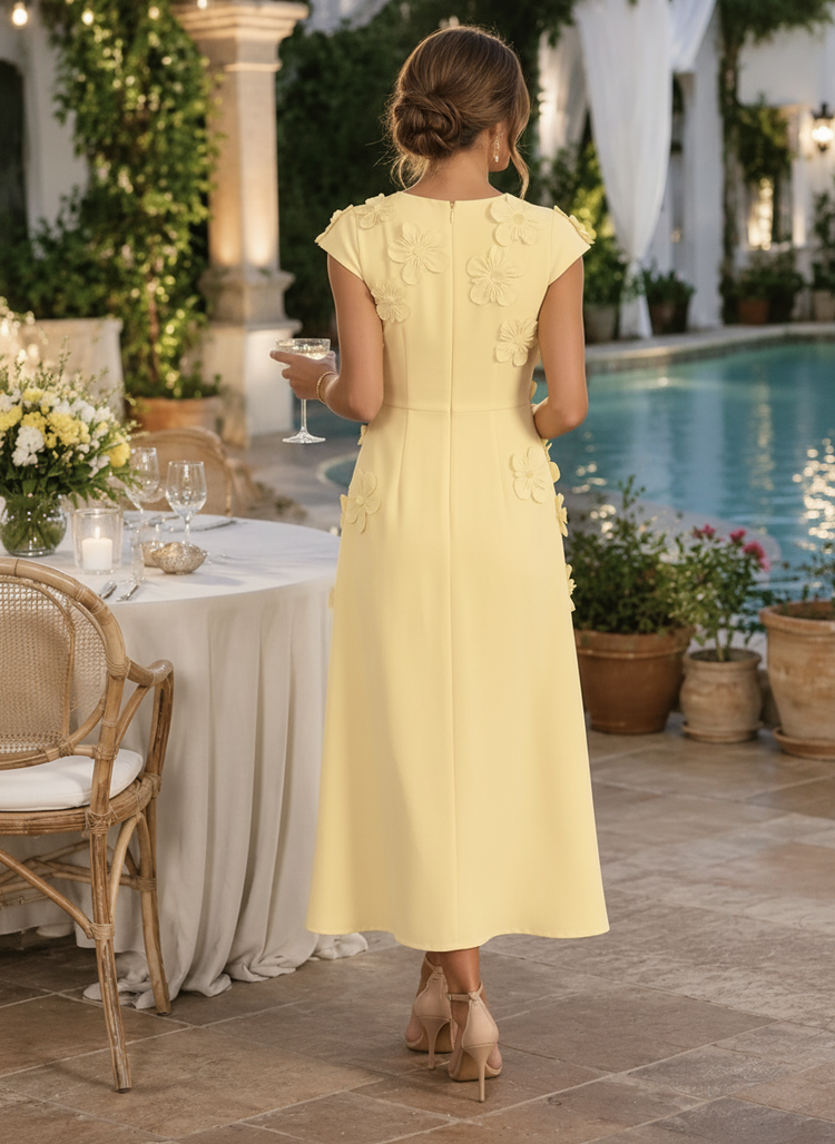 Jersey A-Line Crew Neck Cocktail Dresses with 3D Flowers