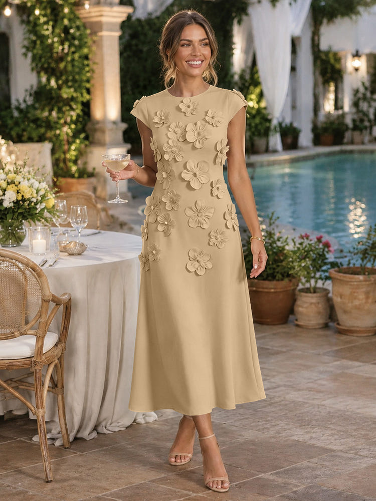 Jersey A-Line Crew Neck Cocktail Dresses with 3D Flowers
