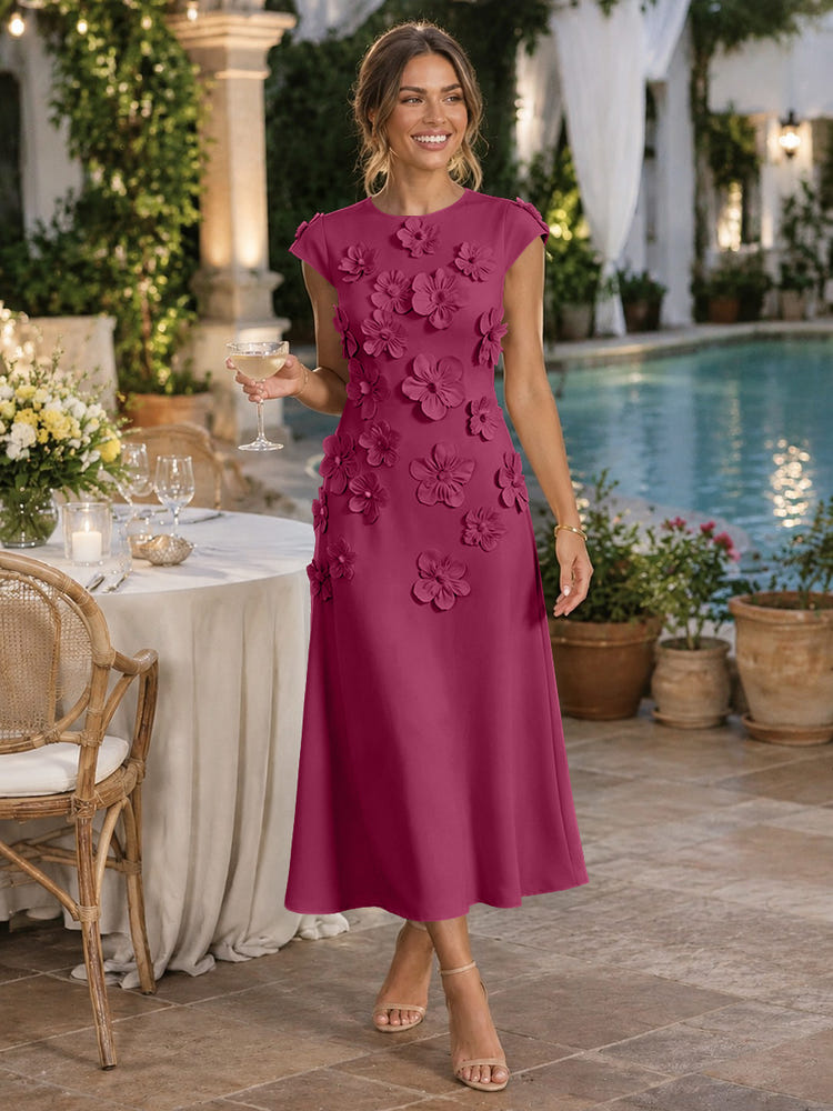 Jersey A-Line Crew Neck Cocktail Dresses with 3D Flowers