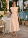 Jersey A-Line Crew Neck Cocktail Dresses with 3D Flowers