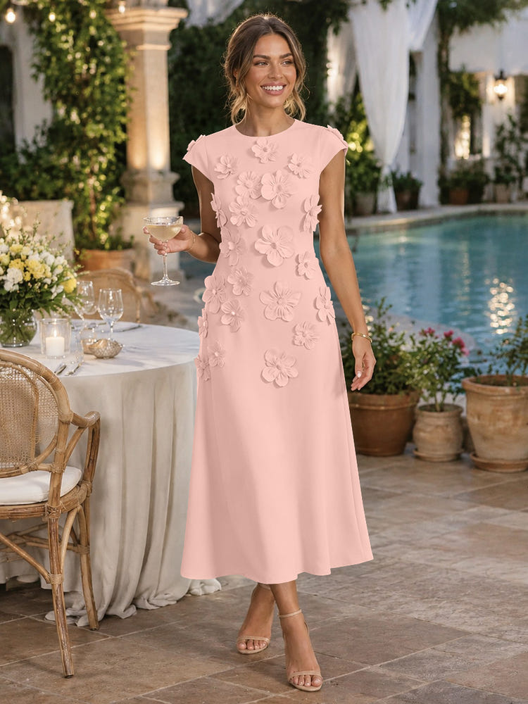 Jersey A-Line Crew Neck Cocktail Dresses with 3D Flowers