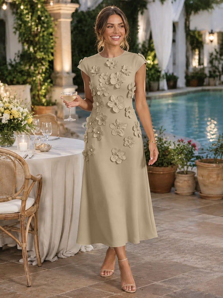 Jersey A-Line Crew Neck Cocktail Dresses with 3D Flowers