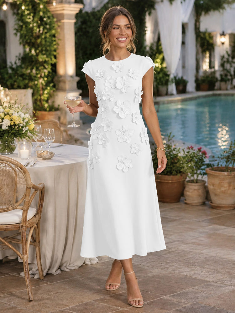 Jersey A-Line Crew Neck Cocktail Dresses with 3D Flowers