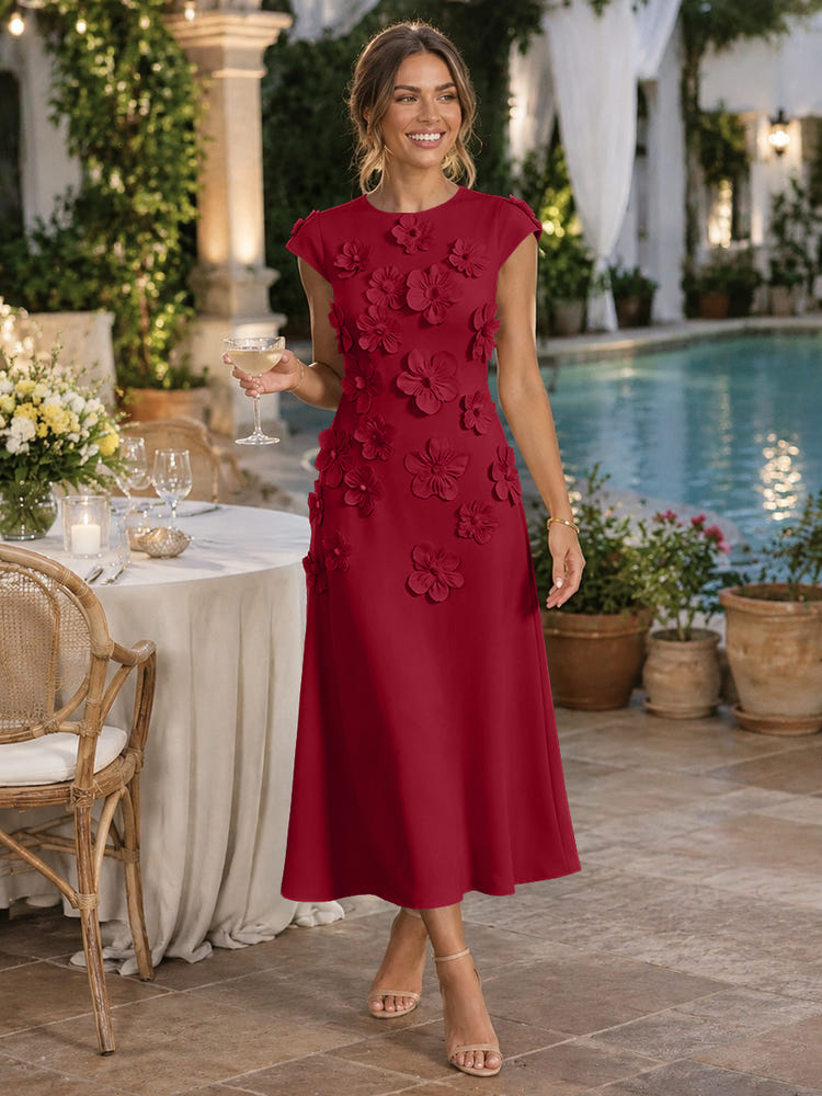 Jersey A-Line Crew Neck Cocktail Dresses with 3D Flowers