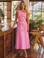 Jersey A-Line One Shoulder Cocktail Dresses with 3D Flowers