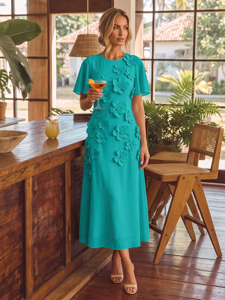 Chiffon A-Line Crew Neck Cocktail Dresses with 3D Flowers