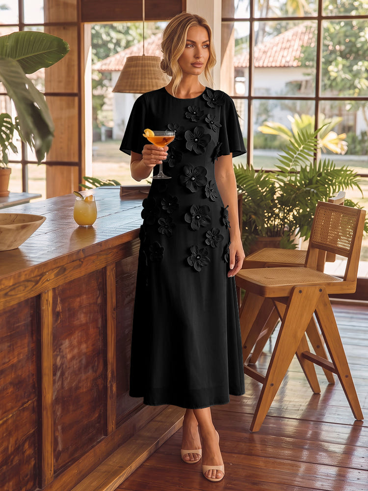 Chiffon A-Line Crew Neck Cocktail Dresses with 3D Flowers