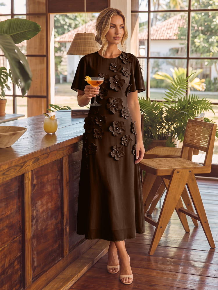 Chiffon A-Line Crew Neck Cocktail Dresses with 3D Flowers
