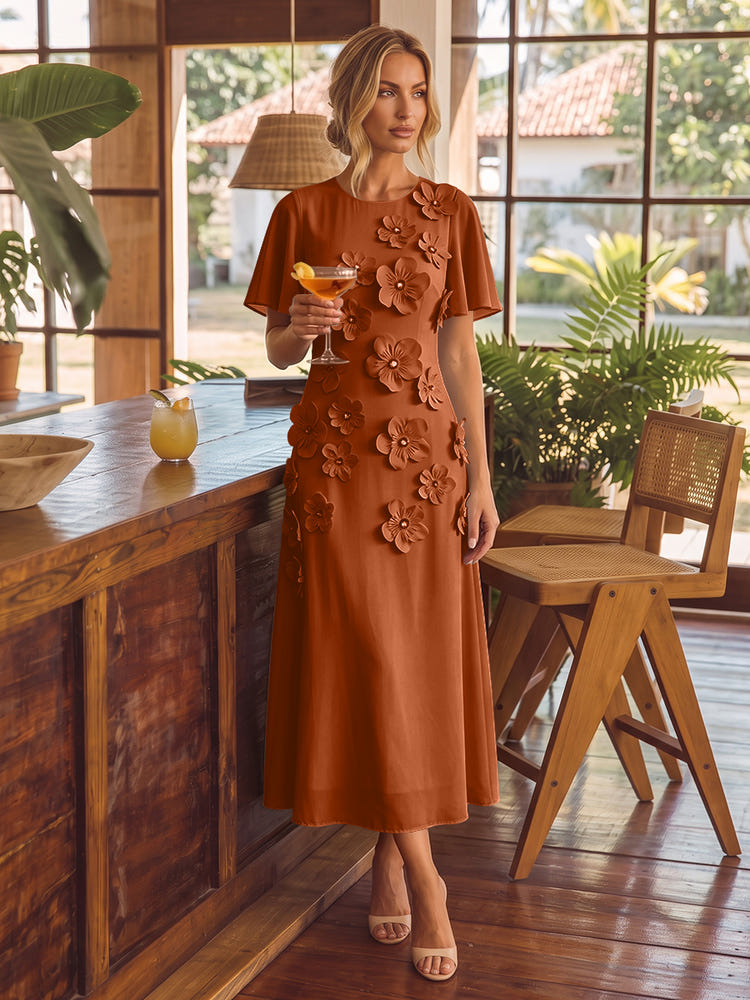 Chiffon A-Line Crew Neck Cocktail Dresses with 3D Flowers