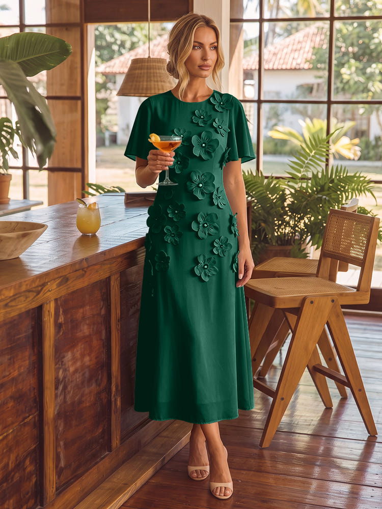 Chiffon A-Line Crew Neck Cocktail Dresses with 3D Flowers