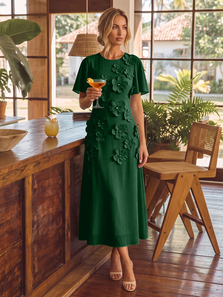 Chiffon A-Line Crew Neck Cocktail Dresses with 3D Flowers