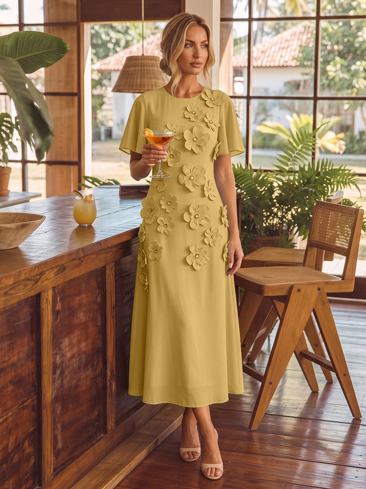 Chiffon A-Line Crew Neck Cocktail Dresses with 3D Flowers