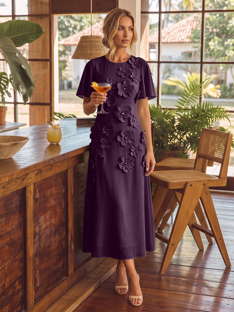 Chiffon A-Line Crew Neck Cocktail Dresses with 3D Flowers