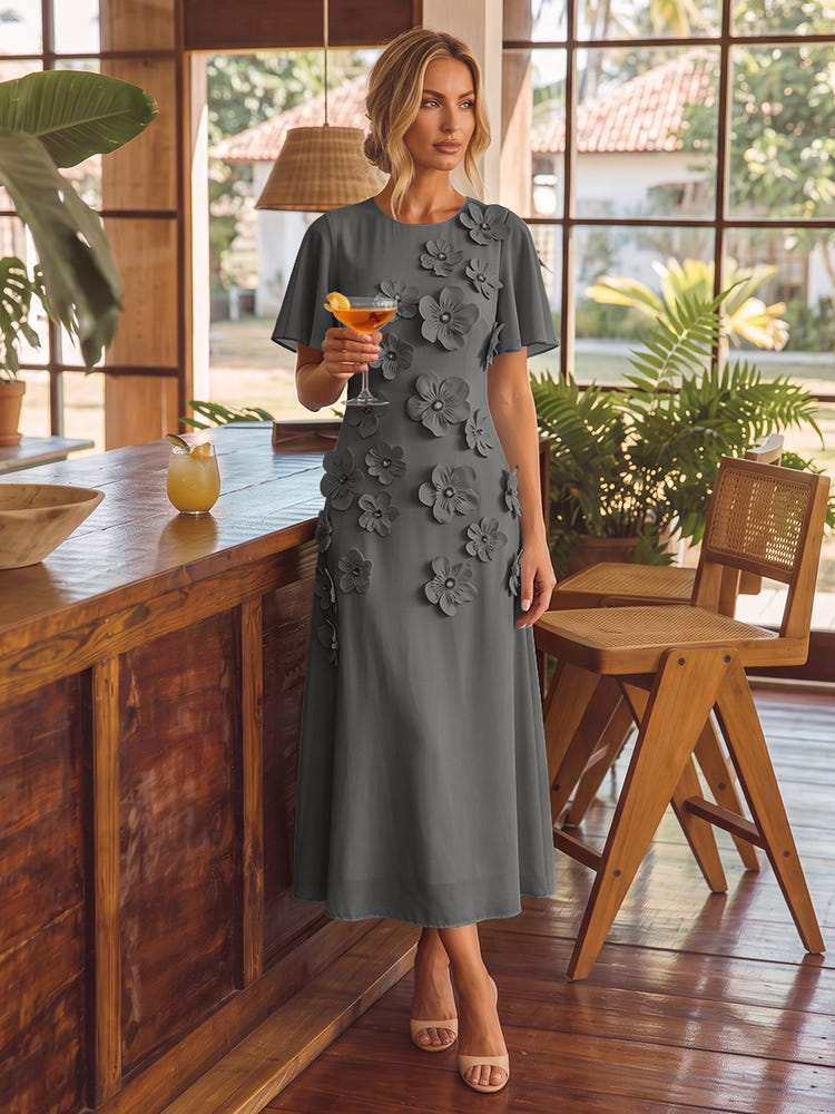 Chiffon A-Line Crew Neck Cocktail Dresses with 3D Flowers