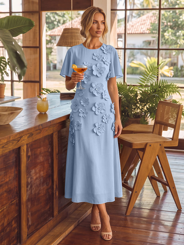 Chiffon A-Line Crew Neck Cocktail Dresses with 3D Flowers