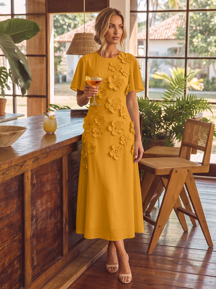 Chiffon A-Line Crew Neck Cocktail Dresses with 3D Flowers