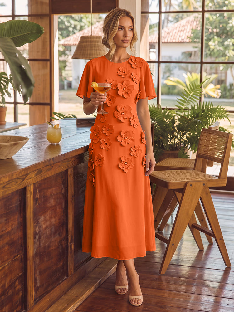 Chiffon A-Line Crew Neck Cocktail Dresses with 3D Flowers