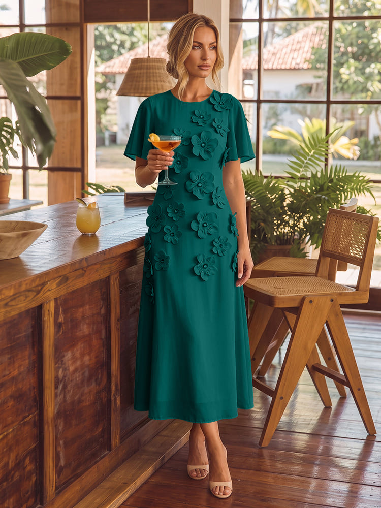 Chiffon A-Line Crew Neck Cocktail Dresses with 3D Flowers