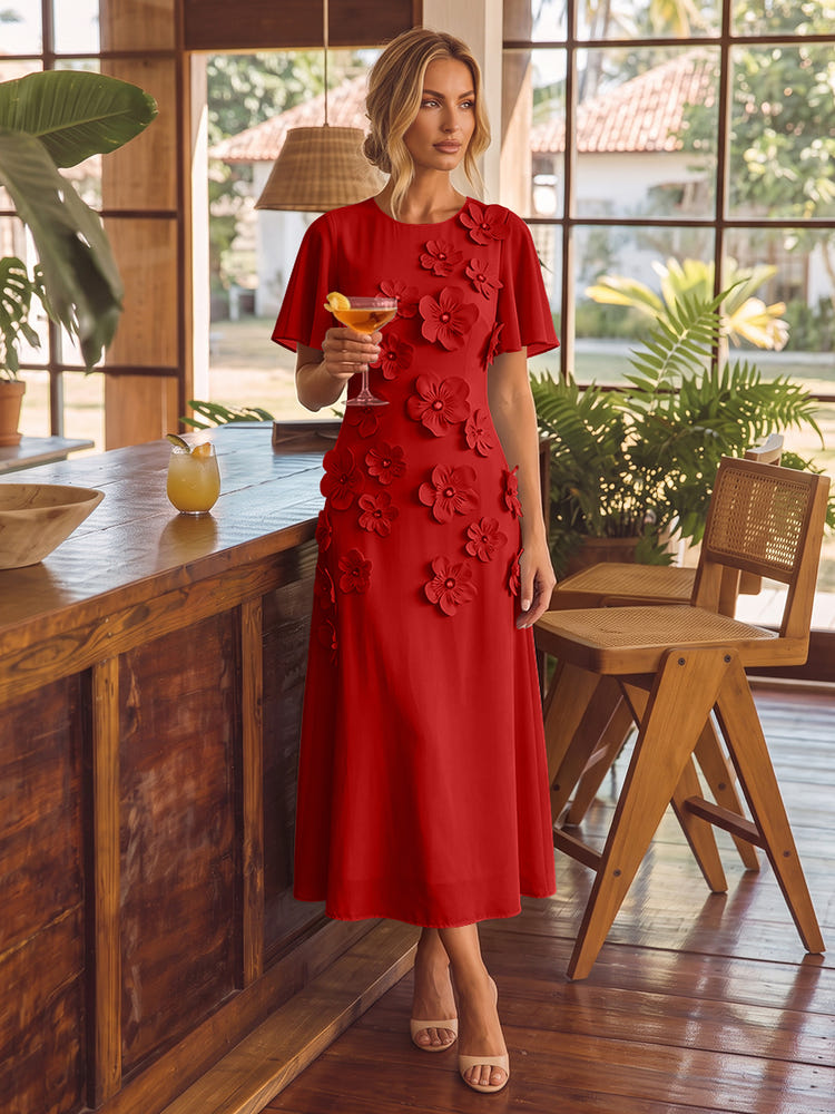 Chiffon A-Line Crew Neck Cocktail Dresses with 3D Flowers