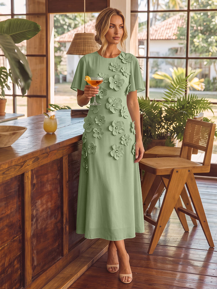Chiffon A-Line Crew Neck Cocktail Dresses with 3D Flowers